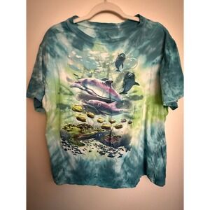 Mighty Fine Sea Turtle Dolphin Tie Dye Graphic T-Shirt Blue Green Mens XL